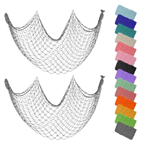 ZUEXT Decorative Fishing Net 80x40 Inch, 2 Pack Large Dark Grey Picture Fish Net, Wall Photo Hanging Fishnet for Nautical Mermaid Pirate Ocean Themed Hawaii Beach Under The Sea Party Decorations - color: Dark Gray, size: 80" x 40" - 2 Pack