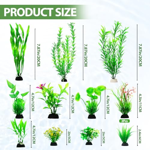 CousDUoBe 12pcs Fish Tank Accessories Aquarium Decorations Green Plants, Green Fish Tanks Decoration Plants, Fish Tank Decor, Aquarium Decor Plastic Plants - size: 12Pack (2inch to 8.6inch)