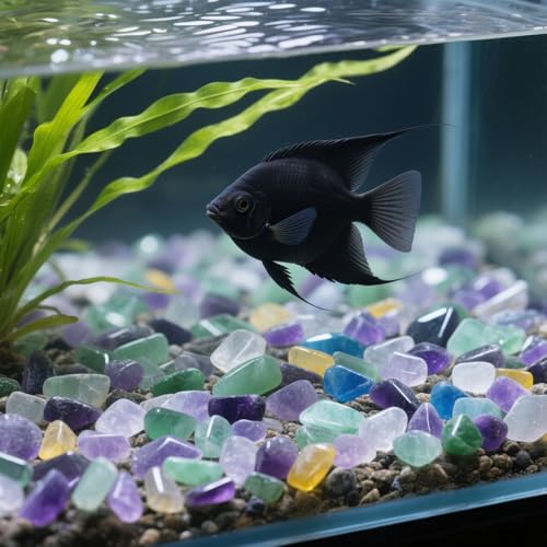 0.96LB Aquarium Gravel Fluorite Natural Quartz Crushed Crystal Vase Filler Fish Tank Decorative Stones Succulent Rocks Bulk Polished Irregular Shaped - color: Fluorite