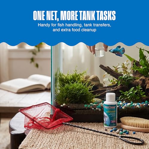 Penn-Plax Quick-Net Aquarium Fish Net - Fine Mesh, Vinyl-Covered Braided Handle - Small Aquarium Cleaning Tool for Gentle Fish Handling - Use in Freshwater & Saltwater Tanks - color: Red, size: 8" Net - 10" Handle