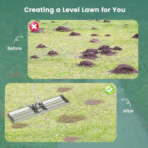 Goplus Lawn Leveling Rake, 42" x 10" Heavy Duty Level Lawn Tool w/ Ergonomic Handle for Soil, Effort-Saving Landscape Rake for Garden, Backyard, Golf Course, Farm, Pasture, Silver - style: 42" x 10", Silver