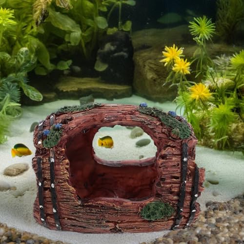 Homoyoyo Resin Shrimp Hideout Aquarium Decoration Barrel Fish Tank Landscaping Ornament Large Red Shelter Cave for Freshwater Fish and Shrimp Habitat
