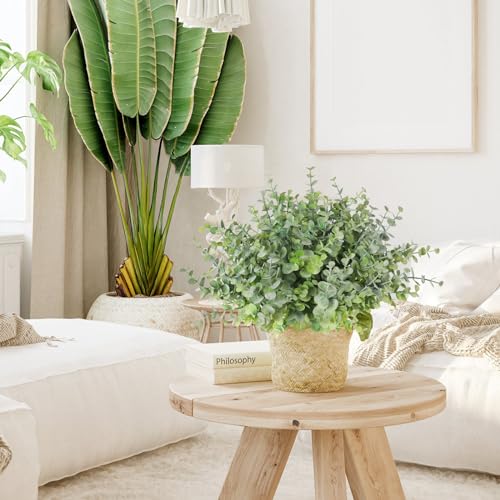 RECUTMS 8 Bundles Artificial Greenery Plants Stems Outdoor Fake Eucalyptus Plants Boxwood Bushes for Summer Spring Farmhouse Office Vase Centerpiece Indoor Graduation Wedding Decoration(Dusty Green)