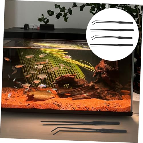 Mipcase 4pcs Stainless Steel Aquarium Tweezers Long Reach Fish Tank Planting Tools Curved Straight Tips