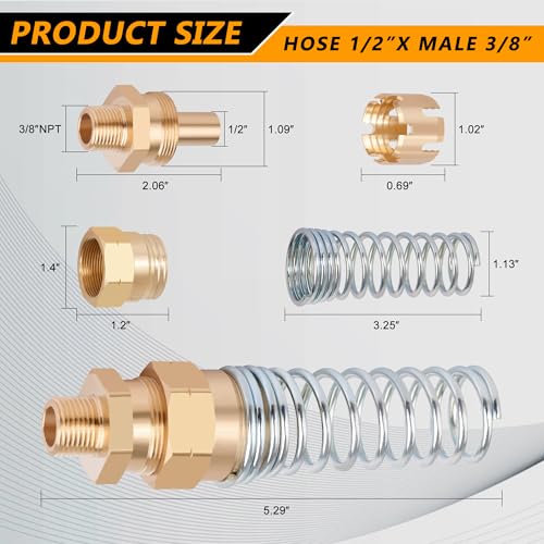 Brass DOT Air Brake Hose End Fitting, 1/2” Hose x 3/8” Male Connector with Spring Guard, Air Brake Hose Fitting - 2 Pack - size: 1/2" Hose X 3/8" Male, style: 4PCS KIT