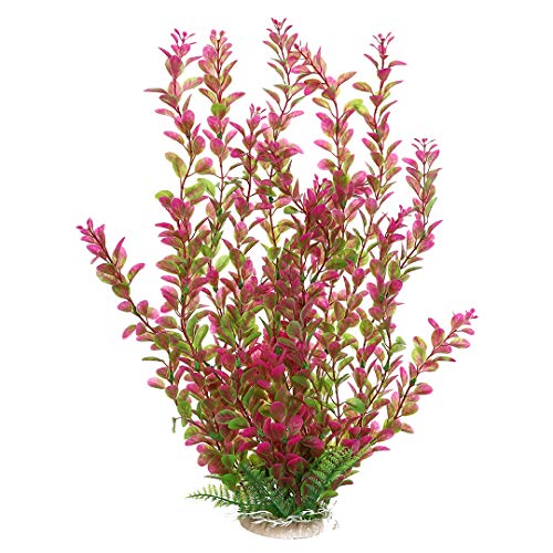 18 Inch Artificial Aquarium Plants, Red Rhodo Plastic Fish Tank Decorations, Safe for Freshwater & Saltwater, Non-Toxic Stone Base Ornament for Betta Fish Tank - color: Red