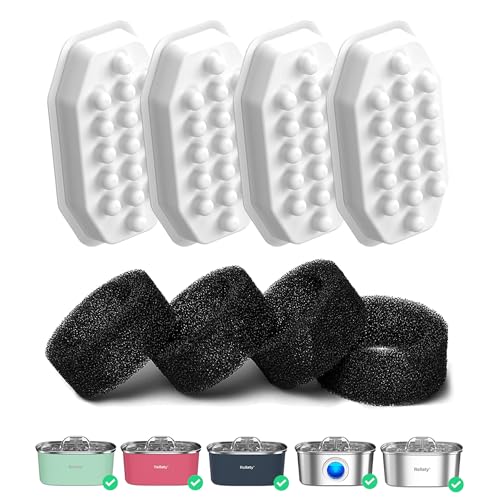 Rellaty Official Cat Water Fountain Filters Replacement & Pre-Filter Sponges for 3.2L/108oz Automatic Pet Fountain Dog Water Fountain, White