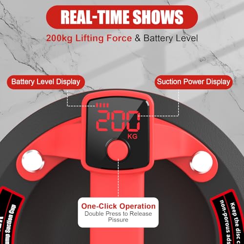 DEWINNER 8" Electric Glass Suction Cup Lifter, 200 KG/440 Max Load Vacuum Glass Lifter with 4 X 3000mAh Batteries, Industrial Strength Vacuum Suction Cup for Glass, Tile, Granite, Metal(2PCS) - color: External 4 batteries (2-pack)