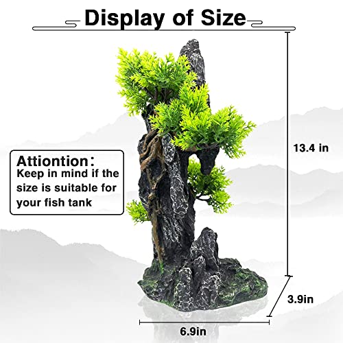Aquarium Mountain View Stone Ornament Tree Rock Cave - Aquarium Decorations Large and Tall Fish Tank Decorations for Large Fish Tank - 13.4 Inches High - color: Black Mountain View, size: Tall - Fish Tank Mountain View