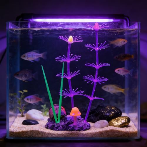 Soft Silicone long Coral Decor with Dynamic Swaying Motion, Weighted Base Aquarium Ornament for Lifelike Reef Aesthetic in Freshwater Saltwater Fish Tank, Safe Shelter for Invertebrates (Blue) - color: Blue