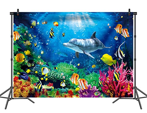 7x5ft Ocean Dolphins Backdrop Under The Sea Whale Backdrop for Kids Aquarium Corals Tropical Fish Background Underwate Baby Shower Backdrops for Photoshoot