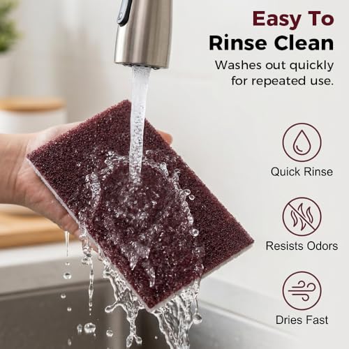 Carborundum Sponge Pads, Heavy Duty Scouring Sponges for Stainless Steel Pans, Reusable Cleaning Scrub Pads, Removes Grease Stains, Kitchen Dish Cleaning Tools (20)
