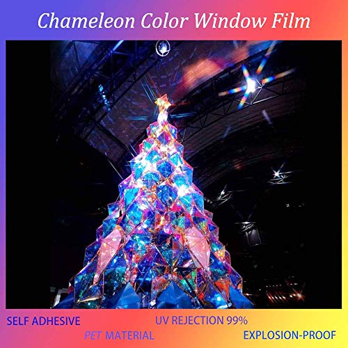 Holographic Decorative Iridescent Window Film Adhesive Glass Film Chameleon Rainbow Effect for Home Decal DIY Christmas Party Decoration, 35.4Inch x 16.5Feet, Cool Color - color: Cool Color, size: 35.4Inch x 16.5Feet