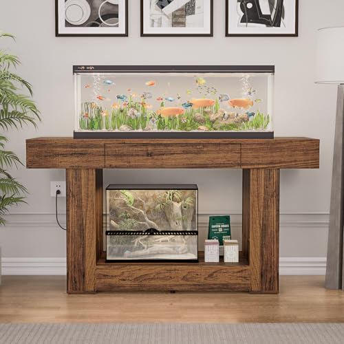 55–75/90 Gallon Aquarium Stand, 48 Inch Fish Tank Stand with Power Outlets & USB Ports, Heavy Duty Double Aquarium Stand for Turtle Reptile Terrarium, Farmhouse Tank Stand,Rustic Brown - color: Rustic Brown