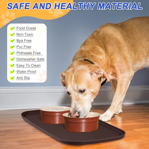 SMILOOL Silicone Pet Food Mat with Raised Edge for Food and Water Bowl, Dog Feeding Mats, Cat Food Trays for Floor Waterproof, Rubber Tray for Dogs and Cats, 22 x 14 x 0.8 Darkbrown - color: Dark Brown, size: 22"L x 14"W