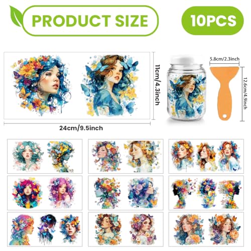 arricraft 10 Sheets Butterfly Girl UV DTF Cup Wrap for 16OZ Glass, Flowers and Butterflies Rub on Decals PVC Transfer Stickers for DIY Cups Wood Funiture 24x11cm/9.4x4.3inch - style: Butterfly Girl Theme