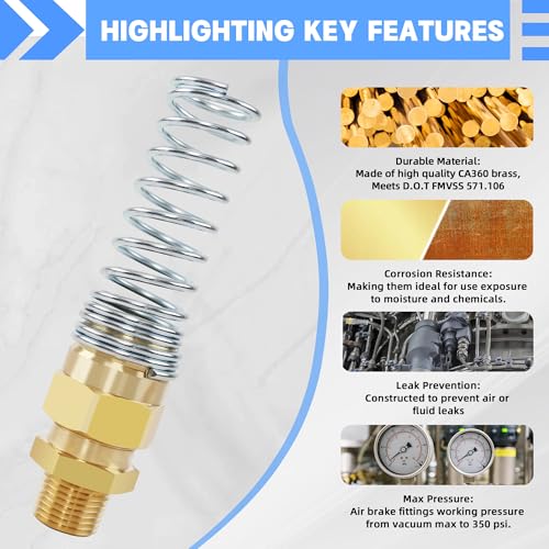 1/2” Hose x 1/2” Male Connector with Spring Guard, Dzakoot 2 Pack Air Brake Hose End Fitting with 2 Pack 1/2” Sleeve Tube - size: 1/2" Hose X 1/2" Male, style: 4PCS KIT