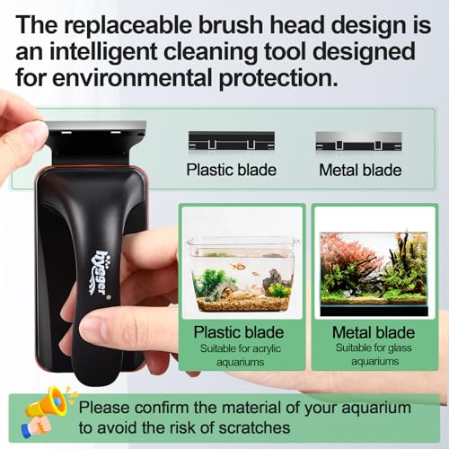 hygger Magnetic Aquarium Fish Tank Glass Cleaner,Detachable Dual-Blades Brush Tool with Floating Scrubber, Double Side Magnetic Scraper for 0.2-0.4 Inch Thick Glass Aquariums Tank (M) - size: M