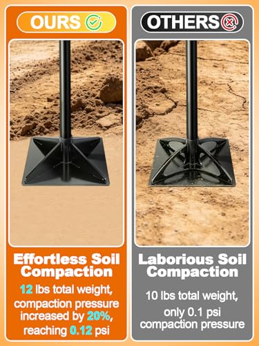 Upgraded Heavy-Duty Steel Tamper, 10"x10" Effortless Ergonomic Soil Tamper Tool with 48" Durable Handle, Garden Landscaping Hand Tools for Ground & Gravel Leveling Dirt Compactor - style: 10x10 Inches