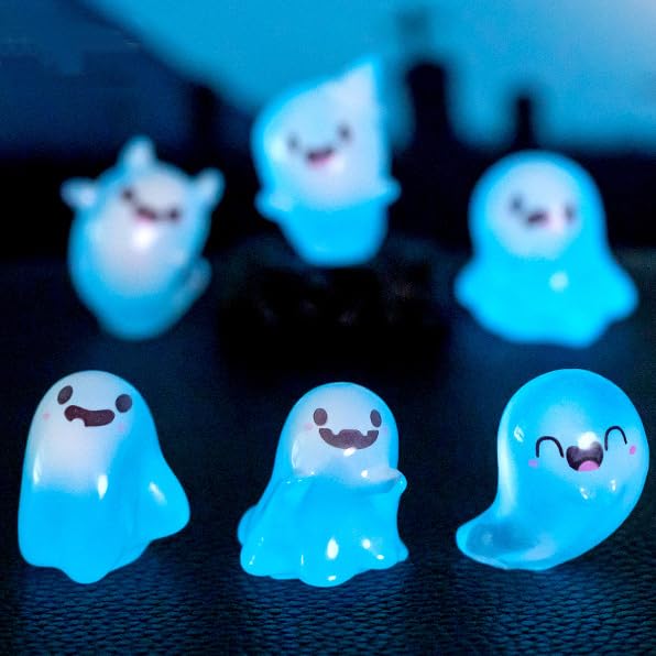 Y&ICrafts 8PCS Cute Luminous Halloween Ghost Dolls, Glow in The Dark Ghost Fish Tank Aquarium Décor, Mini Ornaments for Desktop, Micro Landscape Creative Decoration Accessories