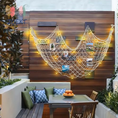ZUEXT Beige Decorative Fishing Net 80x40 Inch, 2 Pack Large Picture Fish Net, Wall Photo Hanging Fishnet for Nautical Mermaid Pirate Ocean Themed Hawaii Beach Under the Sea Party Decorations - color: Beige White, size: 80" x 40" - 2 Pack