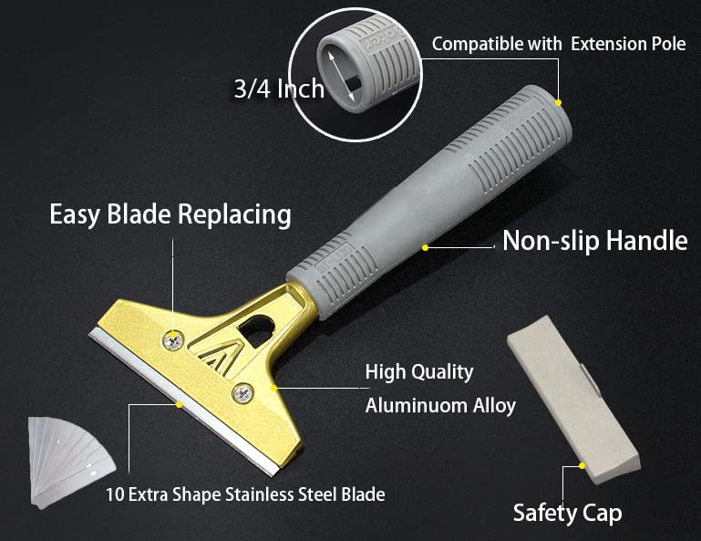 4" Wide Extendable Razor Blade Sticker/Paint Scraper Remover for Window Glass Windshield Tile Granite Wall Cleaning Hand Tool, Gum Cleaning, Stove Cleaner, SCRP-A
