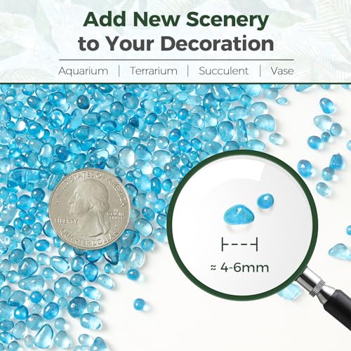 T4U Fish Tank Gravel 2 LB, Tumbled Small Rocks for Aquarium, Glass Beads for Vases, Succulent Rocks for Plants, Aquarium Gravel Decorative Pebbles for Terrarium Crafts Vase Filler, Blue - color: #11 - Blue, size: 2 LB