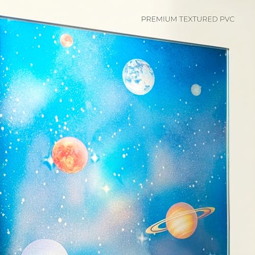 Blue Window Privacy Film Stained Glass Sliding Door Cling Decorative Galaxy Planet Static Tint UV Blocking Non-Adhesive Covering Stickers Cover Decal for Kids Bedroom,23.6x118in. - color: Galaxy Blue, size: 23.6''x118''