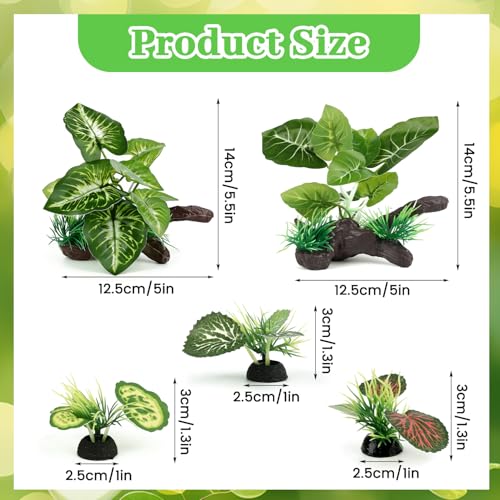 5 Pack Green Aquarium Plants Decor with Driftwood, Artificial Silk Plants Set for Betta Fish Tank, Plastic Plants for Aquarium Decorations - color: Green D