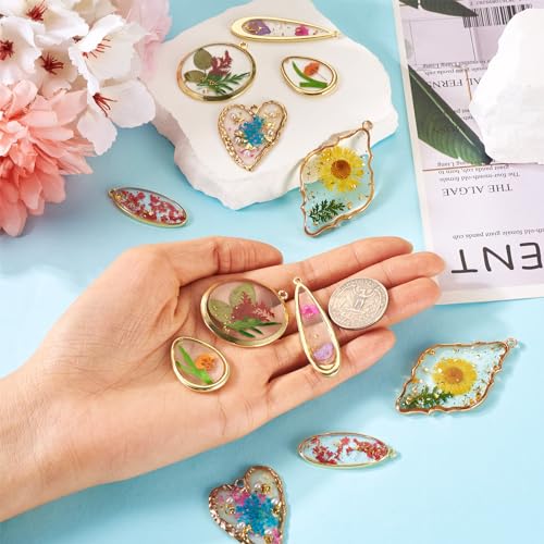 Transparent Flower Resin Charms Round Gold Edge Dried Floral Pendants Flat Round Clear Gold Foil Floral Charms for Necklace Bookmark Keychain Jewelry Making - color: Flower-5