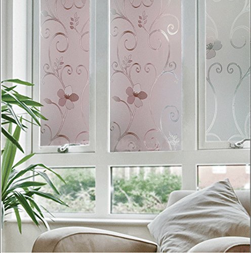 Niviy Window Privacy Film Frosted Window Glass Film No Glue Door Windows Covering for Office and Home Decoration, 17.7 x 78.7 inches - color: Flower, size: 17.7" X 78.7"