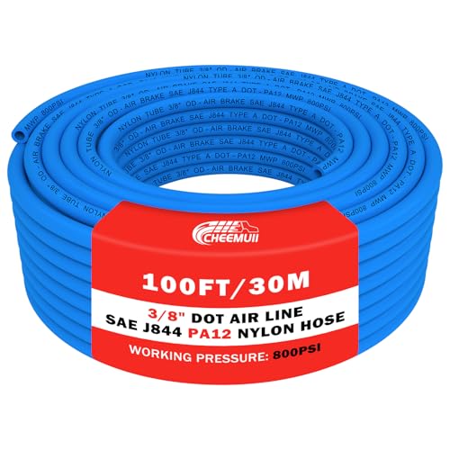 CheeMuii 100 FT 3/8" DOT Air Line Blue 3/8 PA12 Nylon Pneumatic Tubing 30.5 Meter 3/8 Inch OD Pneumatic Air Tubing Pipe Hose Line for Semi Truck Trailer or Industrial Air System - color: Blue, size: 3/8"OD-100FT