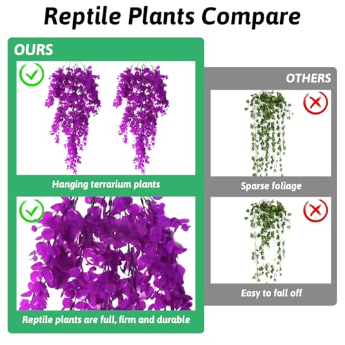 Hamiledyi Fake Reptile Plants 2 Pack Hanging Fake Plants, Plants for Reptiles with Suction Cup, Fake Amphibian Plants for Bearded Dragon Lizard Geckos Chameleon Tank (Red Lotus) - color: Red Lotus, size: 2 PCS