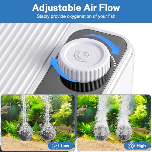 Aquarium Air Pump, Quiet Powerful Fish Tank Air Pump, Adjustable Fish Tank Bubbler with Air Stone, 2.3W/5.5W/8W Bubbler for Aquarium Fish Tank for Small Medium Large Fish Tank Up to 200 Gallon - size: 8 W(Tank Up to 200 Gallon Aquariums)