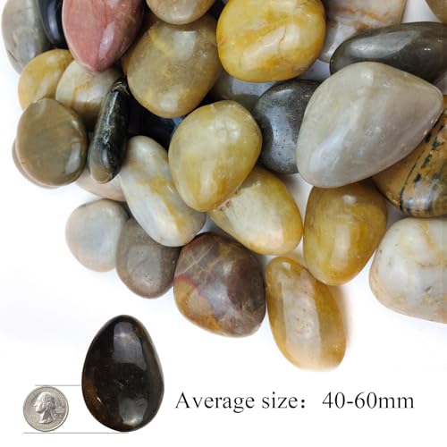 40LB Mixed Color River Rocks - 2-3 inch High Polished Decorative Pebbles, Polished Stones for Landscaping, Natural River Rocks for Outdoor Décor, Plants,Vase Filler,Fish Tank - size: 40LB, style: Mixed Color
