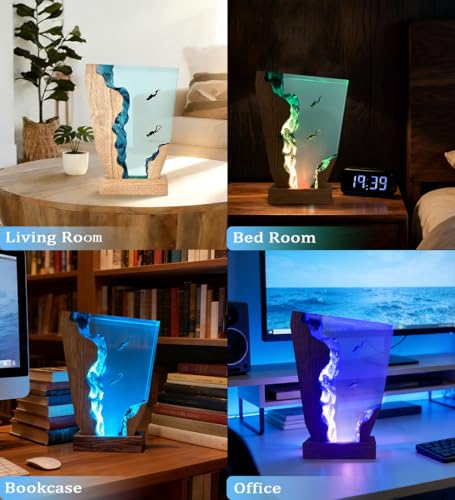Handmade 3D Ocean Resin Lamp-Handcrafted Diving Night Light,Multiple Adjustable LED Light Sources Wooden Base with USB Port,Birthday Gift for Boyfriend Girlfriend Men Dad Divers(6"x4") - style: Two Divers