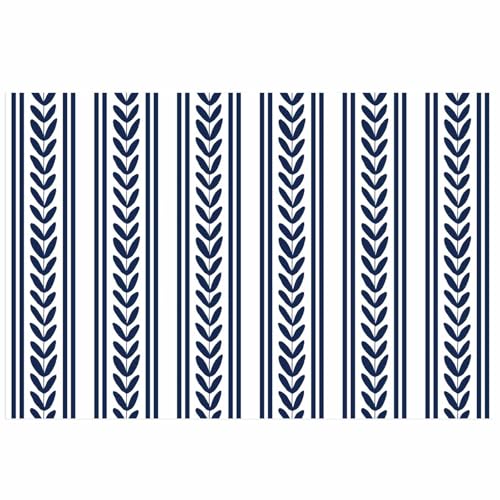 Navy Blue Botanical Aquarium Background 16x36 Inch Self-Adhesive Fish Tank Decorations, Modern Farmhouse Striped Decorative Fish Tank Background Polyester Aquarium Decor Poster - color: Blue, White, Navy, size: 16x36in