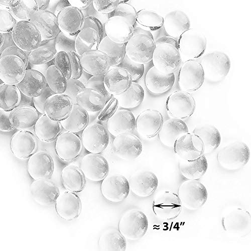 CYS EXCEL Clear Glass Gemstone Beads Vase Fillers (2 LBS) Flat Marble Beads Multiple Color Choices Aquarium Decor Rocks Floral Stones Decorative Mosaic Glass Gem Pebbles - color: Clear, size: 2 lb