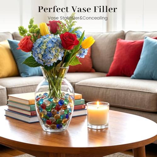 FUTUREPLUSX 1LB Multicolored Flat Glass Marbles, Mixed Glass Beads Vase Filler Mancala Stones Table Scatter Home Decor - color: Multicolor