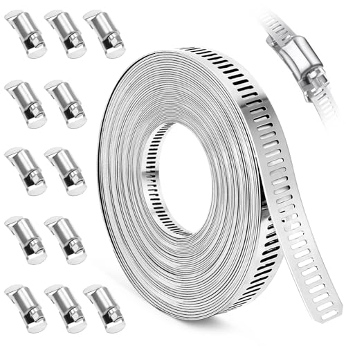 Hose Clamps, DIY 28 FT Metal Strap + 12 Fasteners, Hose Clamps Stainless Steel, Large Adjustable Hose Clamp Pipe Clamp for Pipe Automotive Mechanical Applications - size: 28 FT Metal Strap + 12 Fasteners