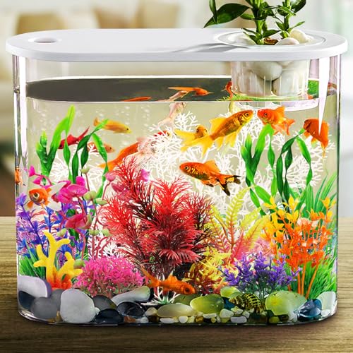 QUOZUO Aquarium Decorations Plants with Resin Coral, 12 pcs Fish Tank Accessories, Fish Tank Decorations Small Plants Plastic, Aquarium Decor Artificial Plant