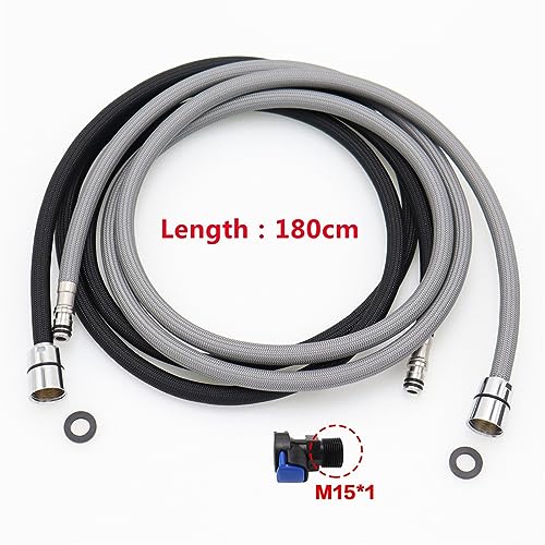 180cm F1/2 M15*1 Replacement Faucet Hose Quick Connect Pull Out Hose Nylon Hose Tube Gray Black 180cm Shower Kitchen Accessories (Color : Black hose, Size : A) - color: 180cm Black hose