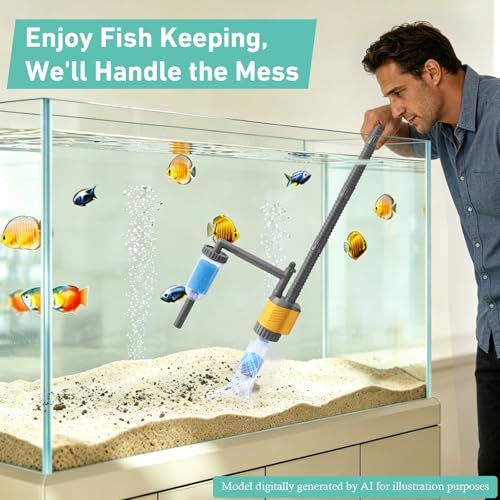 Dirvin Aquarium Vacuum Gravel Cleaner, 8 in 1 Removable 20W Fish Tank Cleaner Gravel Vacuum for Aquarium, Strong Suction for Change Water Wash Sand Clean Algae Water Circulation