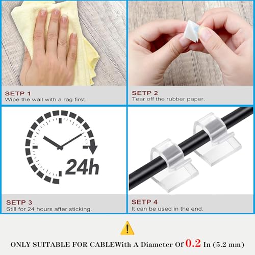 Cable Clips，50PCS Electrical Cord Management Adhesive Cable Wire Clip Wire Clips wall，Used for Cars, Offices, and Homes Cable Clips Cord Organizer (Transparent) - color: Transparent, size: Small