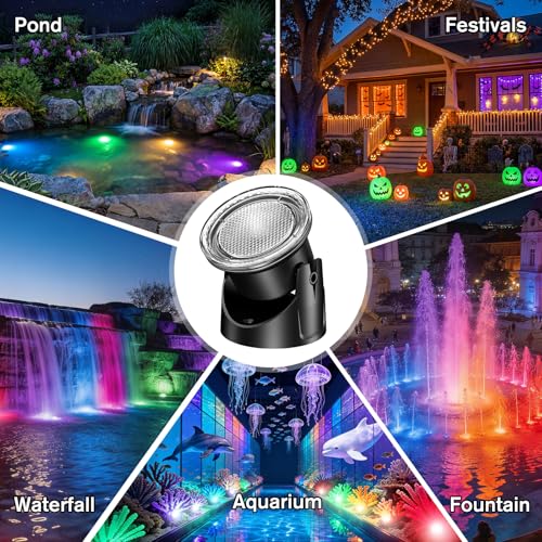 POPOSOAP RGB Underwater Pond Lights, IP68 Waterproof LED Pond Lights with Remote, Timer & Memory Function Fountain Lights for Pond Fountain Waterfall Aquarium Swimming Pool Outdoor Decoration 4-Head - size: 4 RGB Lights-Corded Electric
