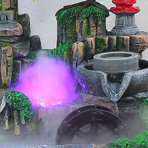 Tabletop Fountain, Indoor Relaxation Desktop Fountain Waterfall,with Rockery,Aquariums,Plant,Atomizing Humidifier, Zen Meditation Rockery Crafts Indoor Waterfall Bonsai Home Decor Office Bedroom (A)