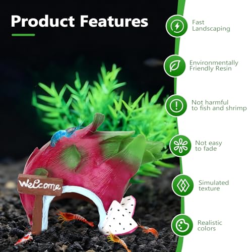 Dragonfruit Aquarium Decoration Resin-Exotic Fruit Fish Tank Ornament with Hollow Interior for Hiding-Approx. 5.5" L x 3.5" W x 4.1" H(Dragonfruit) - color: Dragonfruit
