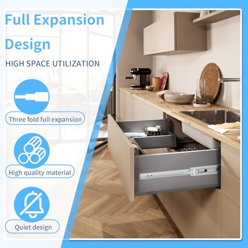 Soft Close Stainless Steel Drawer Slides 1 Pair Full Extension 10 12 14 16 18 20 22 24 inch Side Mount Dresser Cabinet Replacement Ball Bearing Rails Runner 100LB - size: 10 Inch, style: Stainless soft close-1 pair