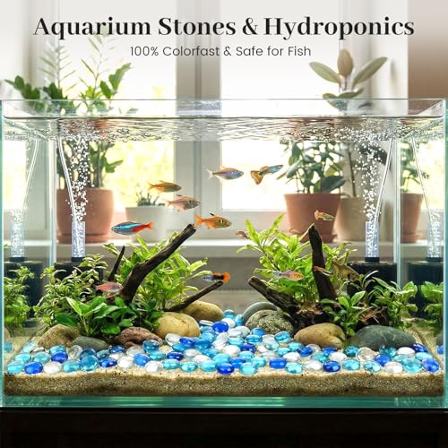 FUTUREPLUSX 1 pounds, Flat Glass Marbles, Blue Mixed Gemstone Vase Fillers Beads Decorative Glass Pebbles Floral Fish Tank Rocks for Vases Table Scatter Aquarium Decor - color: Mixed Blue