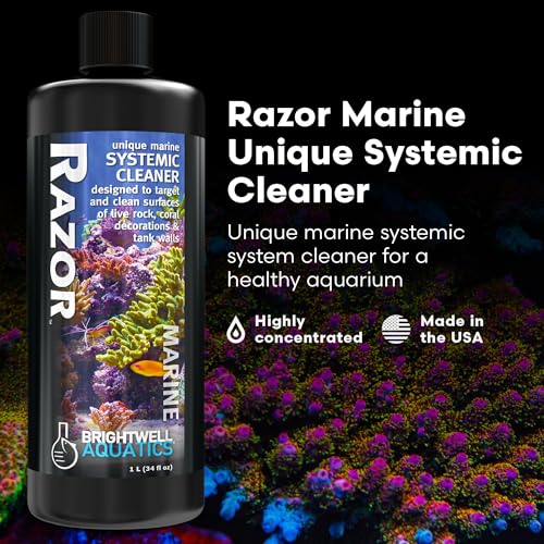 Brightwell Aquatics - Razor Marine - Unique Systemic Fish Tank Cleaner for Marine Aquariums - Aquarium Water Treatments, 33.8 fl oz - size: 1-Liter